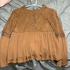 american eagle brown lace long sleeve top